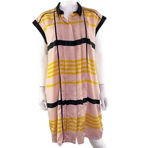 Jason Wu pink striped pleated collared shirt shift dress cap sleeves L